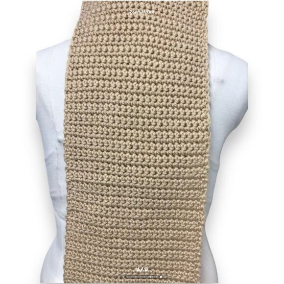 Handmade Unisex Knitted Long Scarf with Fringe, Khaki, OSFA - Picture 5 of 6